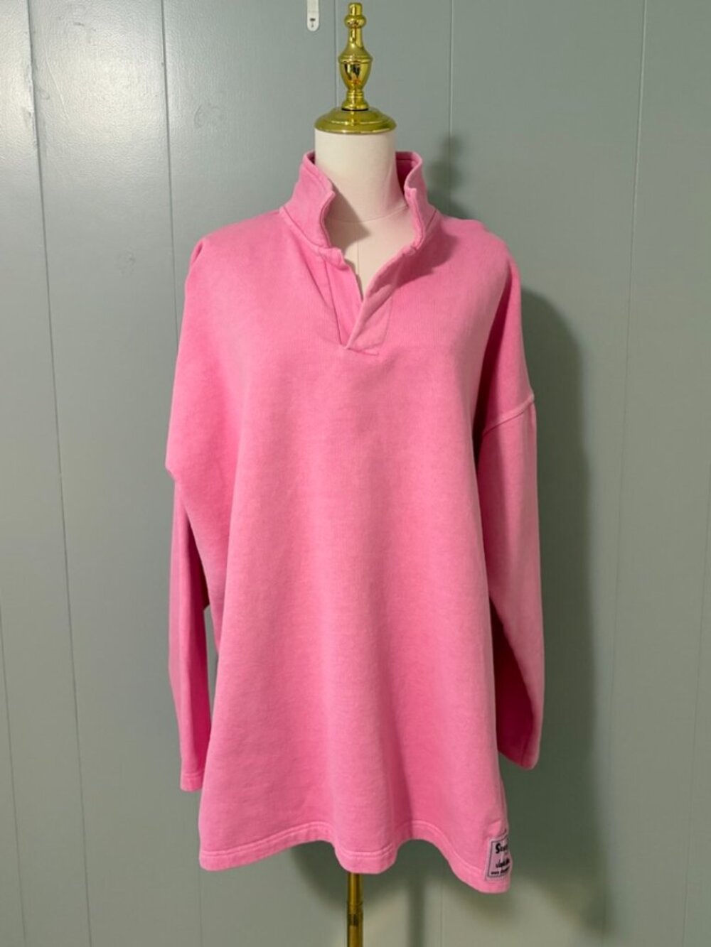 Sloppy Joe Collar 02 Sweatshirt Candy Pink Organic Cotton Oversized Size 2 M-L - Picture 2 of 11